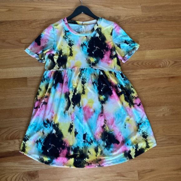 Boutique Free Spirit Tie Dye Babydoll Dress - Picture 1 of 9